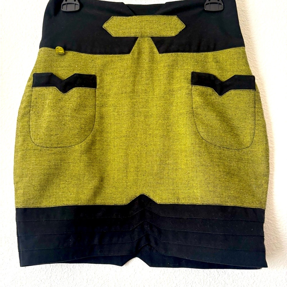 Skunkfunk Green and Yellow Mini Pencil Skirt Casual